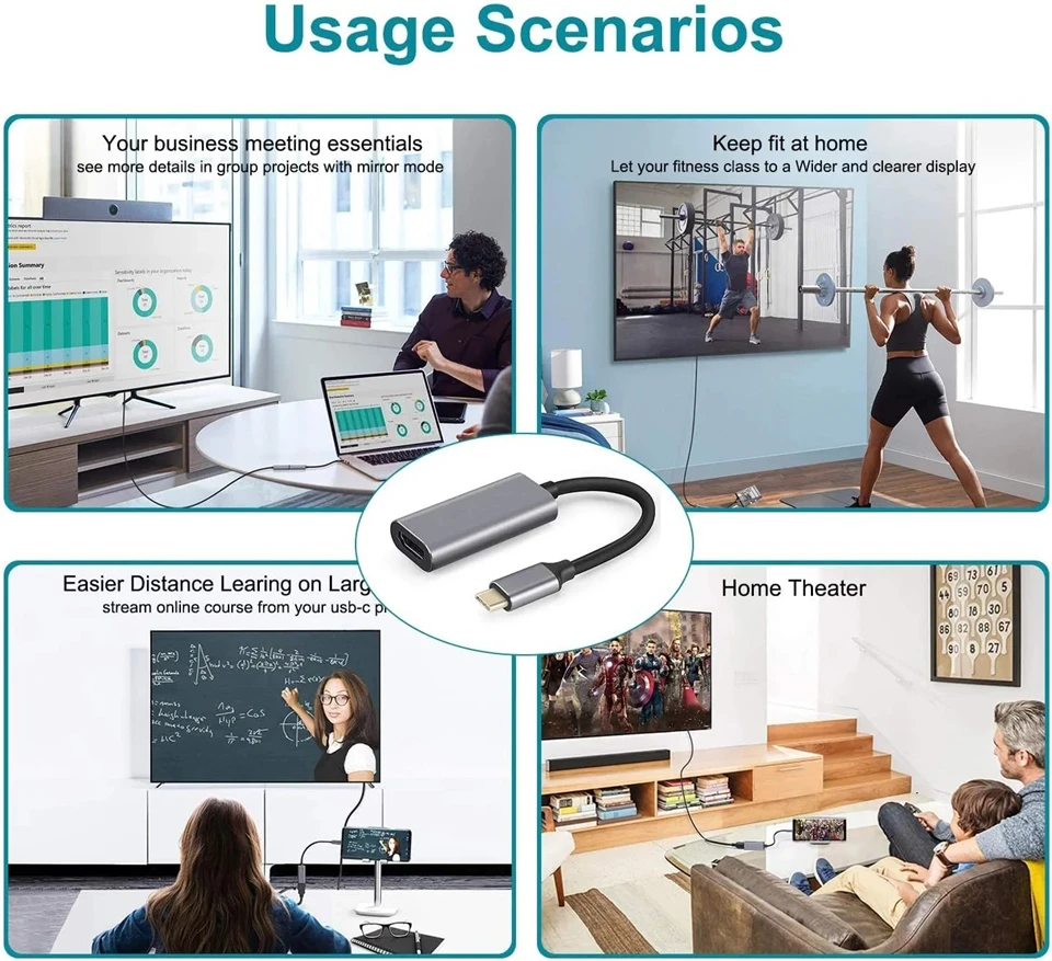 Adaptateur USB-C vers HDMI 4K, station d'accueil USB-C m&acirc;le vers HDMI femelle, c&acirc;ble convertisseur HDTV USB-C vers HDMI pour MacBook Pro et Samsung