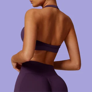 High Quality Quick Dry Breathable Backless Sports Bra-Hot Sale Solid Color Sleeveless Halter for Gym Running Sexy Bra Breathable