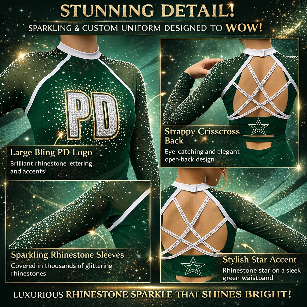 Black Pink Silver Rhinestone Cheerleading Uniform Long Sleeve Dress with Cutout Back One-piece Top with Shirts