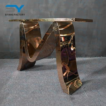 European antique rose gold stainless steel console table with M shaped leg XG007