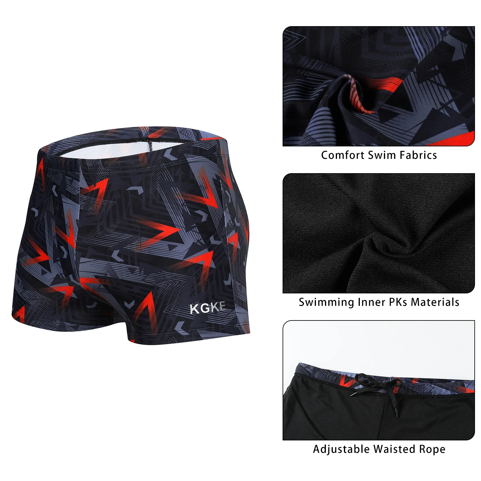 KGKE Swim Boxer Briefs Short Swim Jammer Fashion Print  Racer Mens Square Leg Swimsuit
