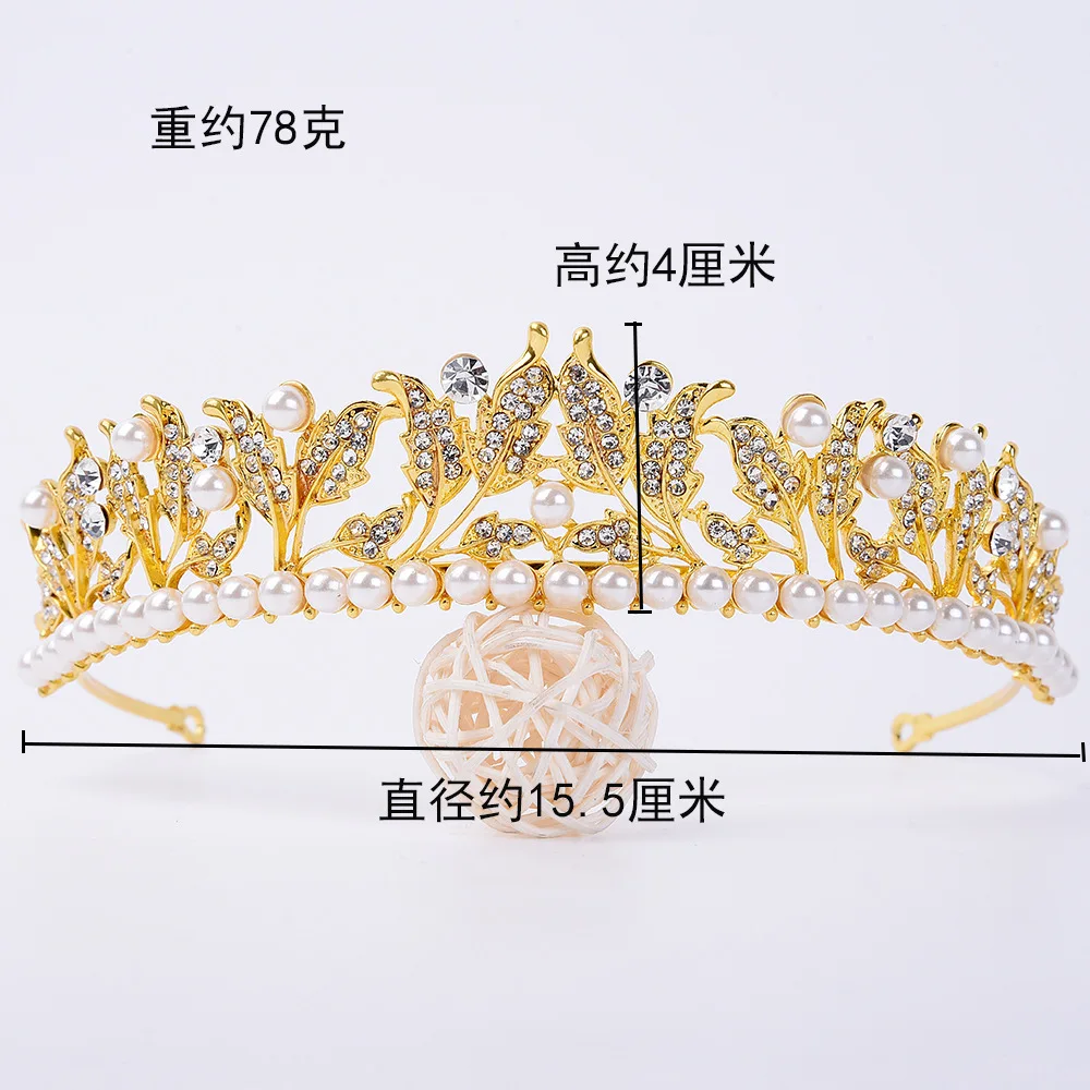ZHG1067, оптовая продажа, модная корона принцессы с листьями, свадебная корона со стразами и жемчугом, свадебные головные уборы