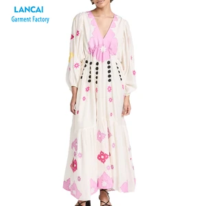 Oversized Tailored Women's V-neck Lace Print Patchwork All-in-one Holiday Dress