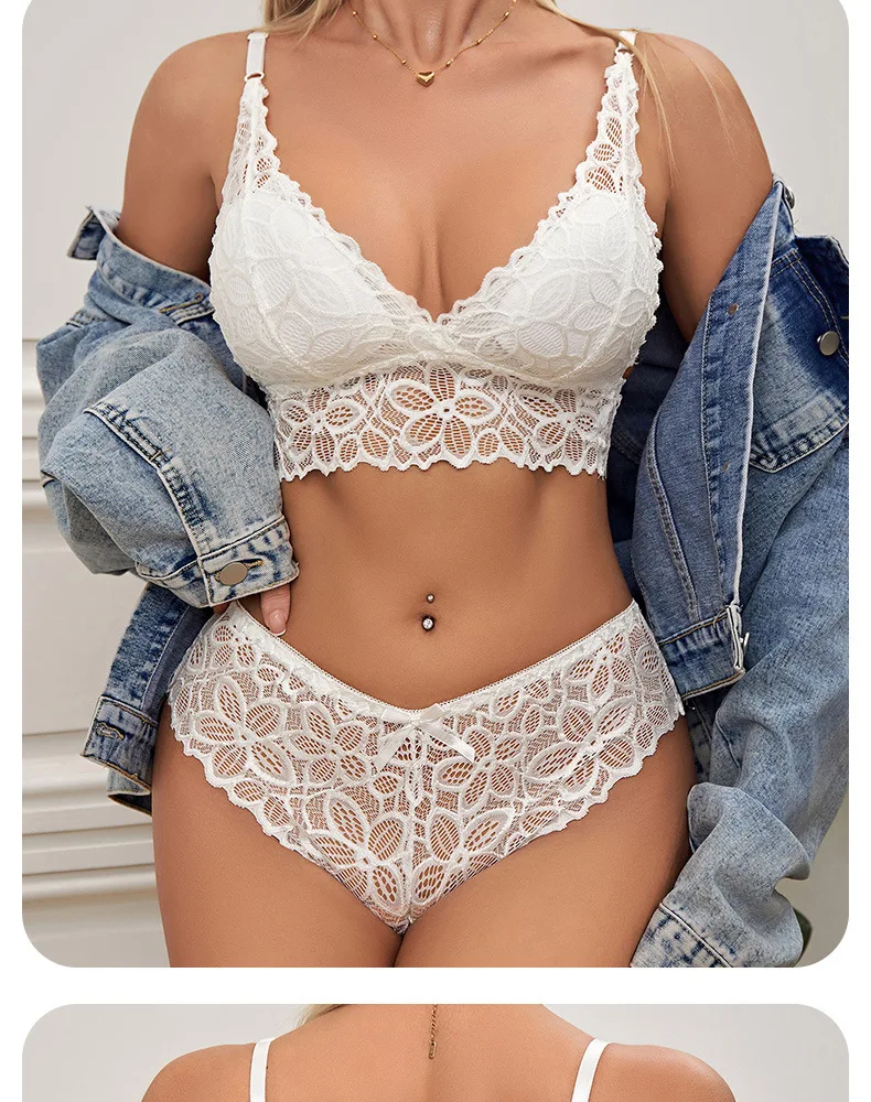 Qinelle Lace Bralette and Brief Lingerie Set in Pink