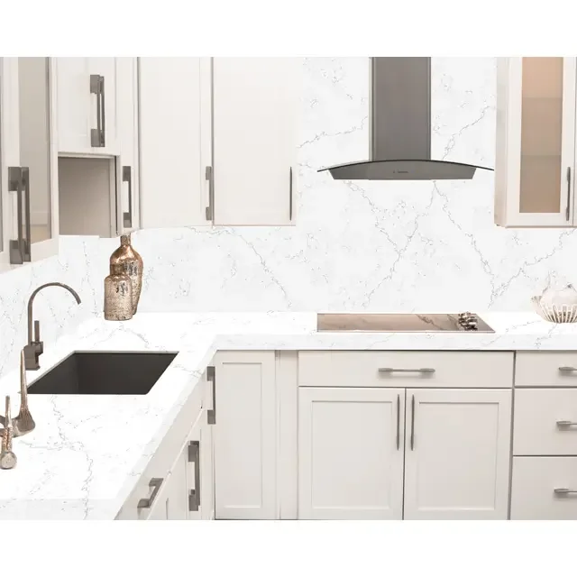 Factory Direct Price Alabaster White Black Smooth Lines Artificial Quartz  Engineered Stone for Countertops Vanity Top Table Tops