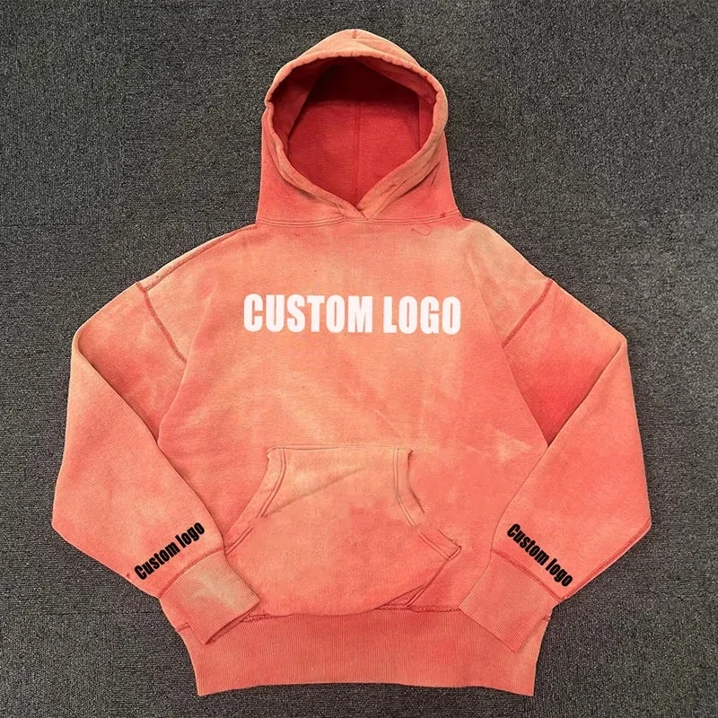Custom Logo Winter Heavyweight Vintage Acid Washed 100% Cotton Oversized Hoodie Men's Drop Shoulder Sweater