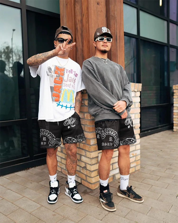 Designer Cropped Fit Polyester Mesh Basketball Shorts Custom Summer Basic plus size Men's printed Paisley Shorts941_voghion.com