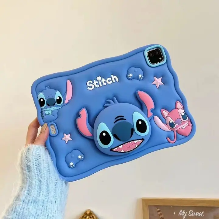 Cute 3D Stitch Silicone Tablet Case for iPad Pro 10.9 10.2 9.7 Inch Air 7 8 9 Gen 4 5 Kitty Stand Kulomi Holder with Pen Slot
