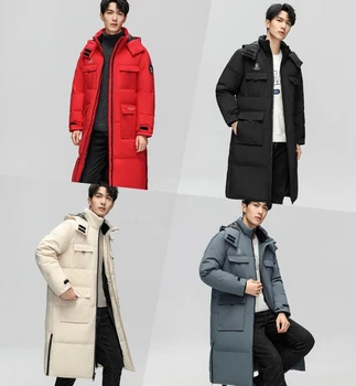 China Custom Softshell Outdoor Hoodies Thick Cotton Bubble Coats Jaqueta Utility Long Coat Men's Jackets with Pockets