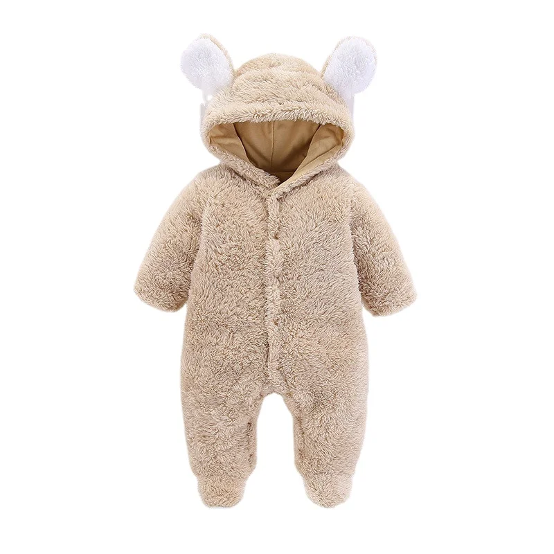 Зимняя одежда для новорожденных девочек, комбинезоны с медвежьими ушками, утепленный костюм с длинным рукавом, Детский комбинезон с капюшоном, одежда для сна
