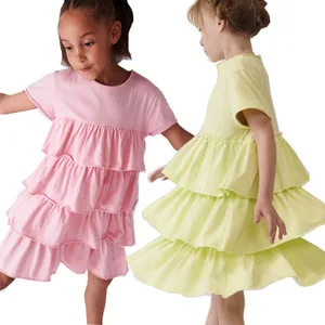 Guangzhou Custom Plain Baby Girl Dress Toddler Casual Wear Cozy Knit Cotton Layer Dresses for Girls