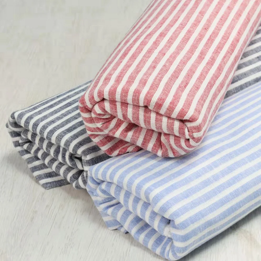 Классическая ткань в полоску из поплина европейская льняная хлопчатобумажная с окрашенным узором тканая техника для одежды мальчиков и