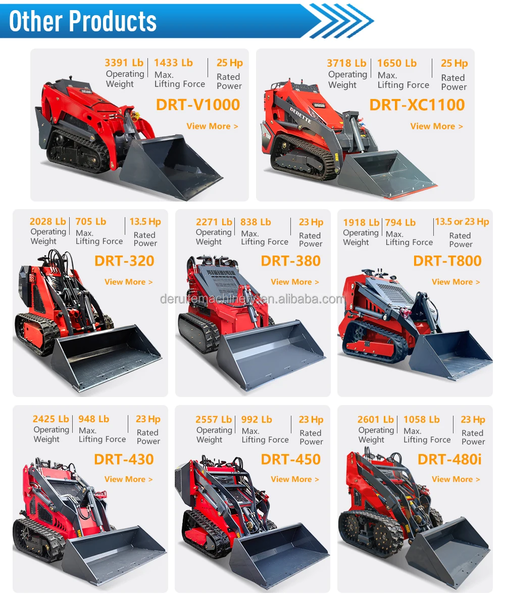 Derette V1000 25HP Kubota Diesel Engine Mini Skid Steer Loader