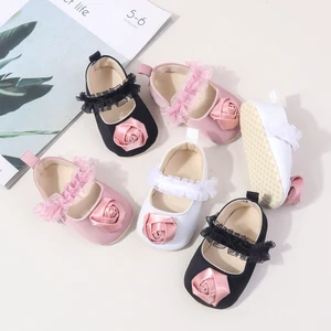 Unisex Baby Soft Cotton Party Shoes with Beautiful Flower Breathable Sandal for Spring and Summer Light and Flat Design