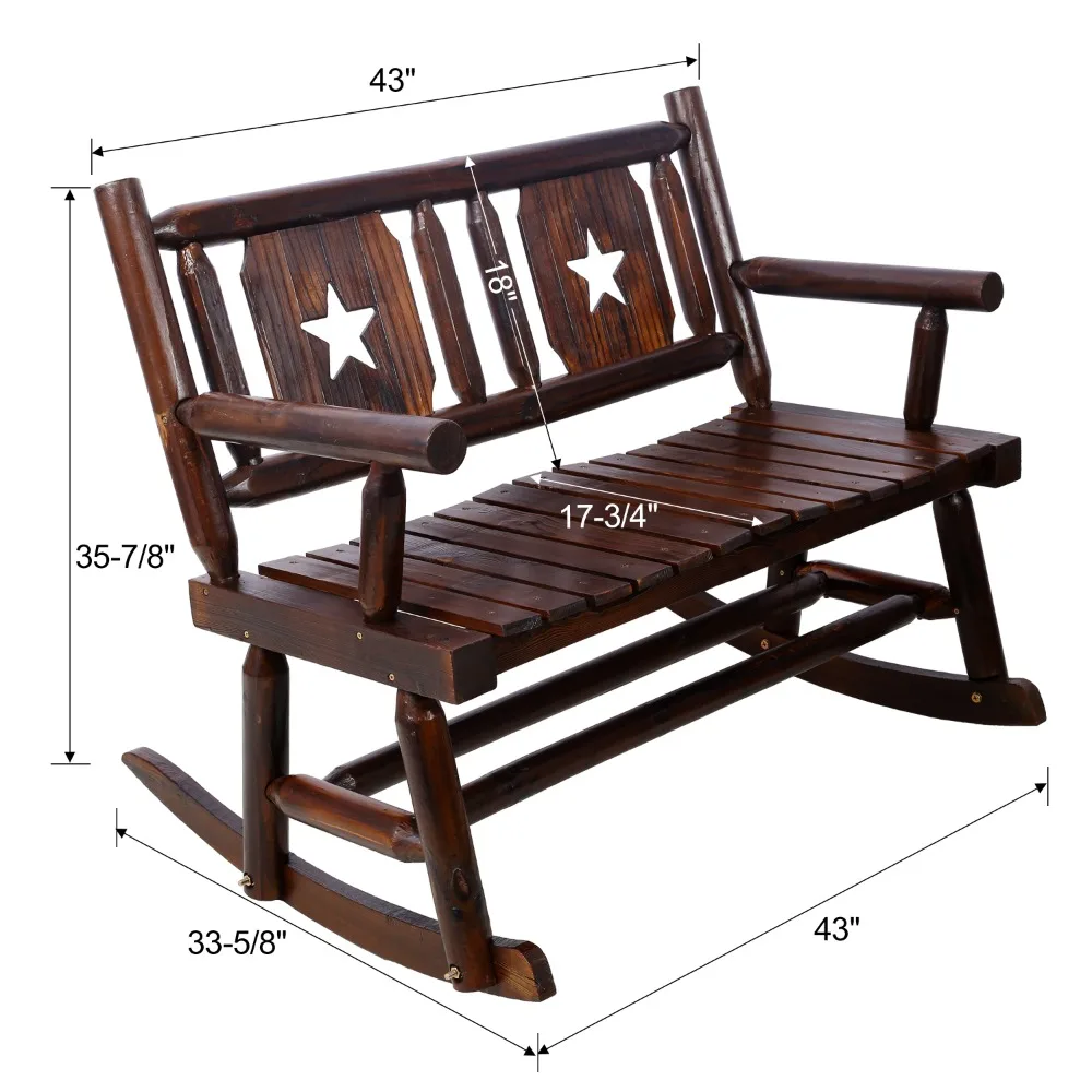 Garden Chairs Outdoor Wood Rocking Bench Carbonized Double Rocking