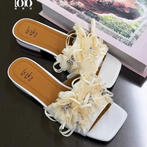 Floral Heeled Sandals for Spring Summer Autumn Seasons Light Weight Slip-On Closure Casual Style