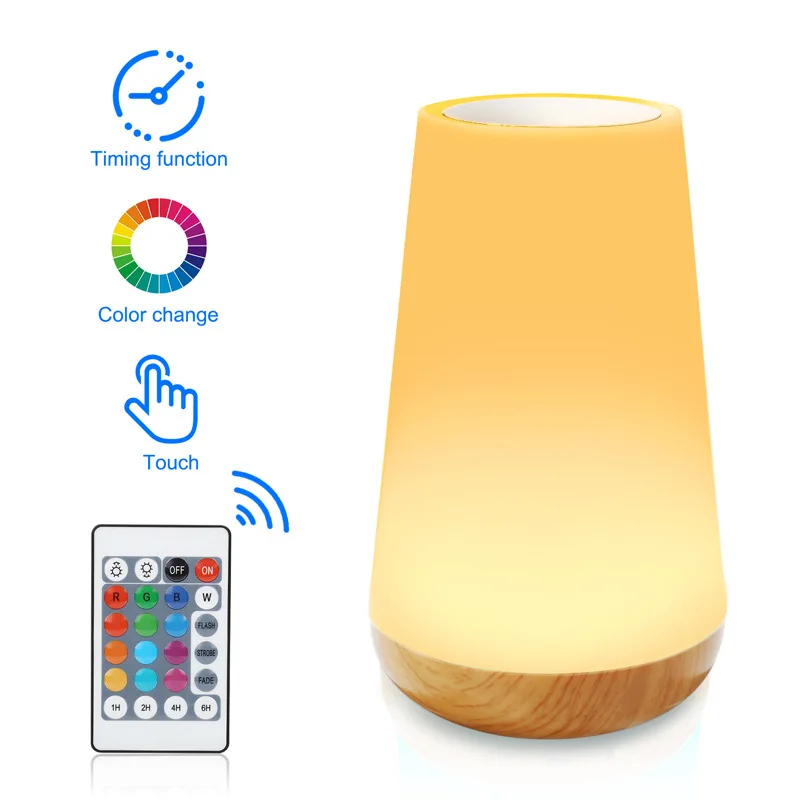 RGB dimmable LED colorful creative wood grain atmosphere light touch pat light rechargeable night light