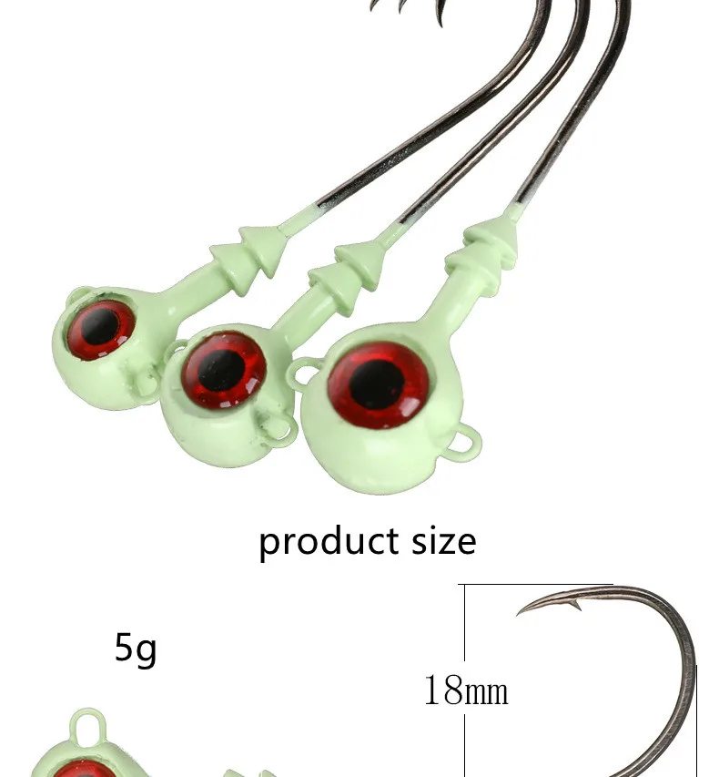 Neon Moon Eye Jig Heads For Night Fishing Phosphorescent Lighted