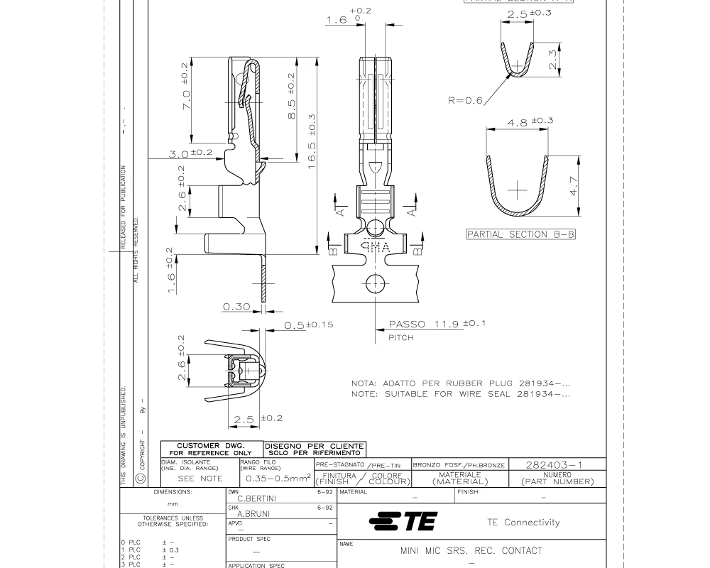 TE Connector 282403-1 AMP Superseal 1.5mmシリーズ自動車ターミナル