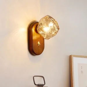 Luxury Modern Glass Wooden Indoor Sconce G8 Wall Light for Bedroom Home Hotel Interior Elegant Modern Lighting Design Wall Decor