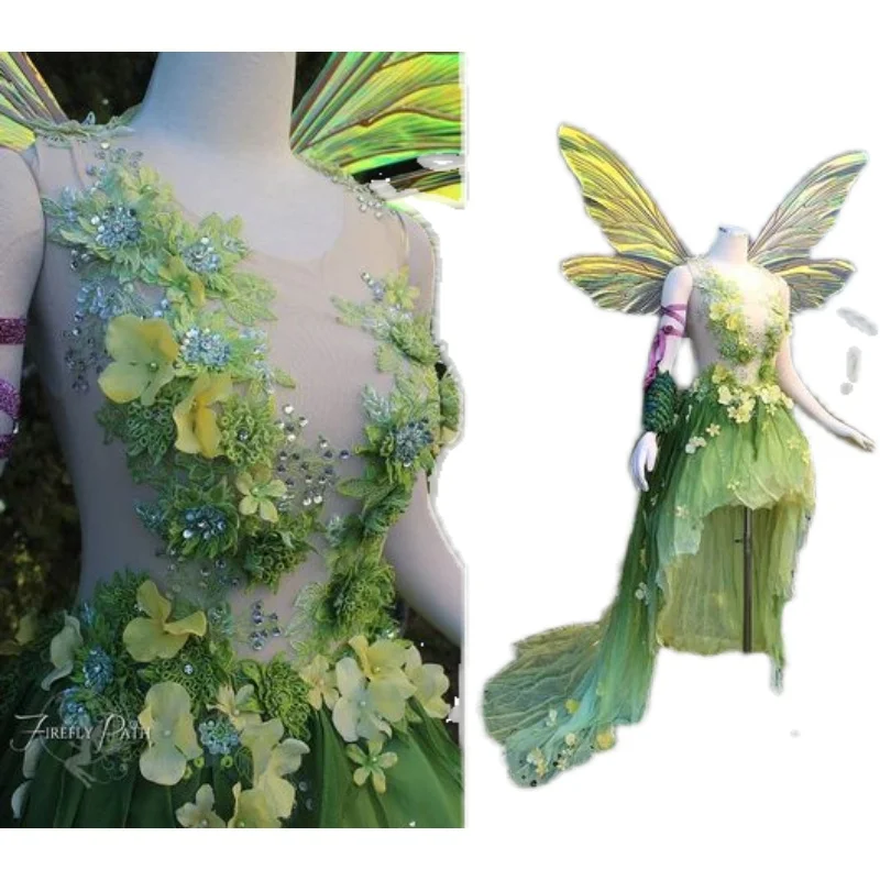 Elegant Green Long Prom Dress with Embroidery Lace - Long Sleeve Ball Gown  for Formal Events and Performances