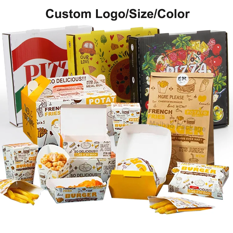 Custom for hamburger french fries fried wing paper boxes togo snacks fast  food packaging container takeaway burger chicken box