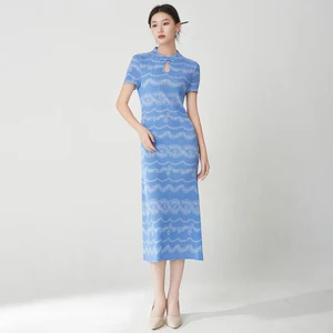 Chic Pleats Women's Elegant Dress High Quality Summer Stretch Print Casual Dress Miyake Pleated Dress