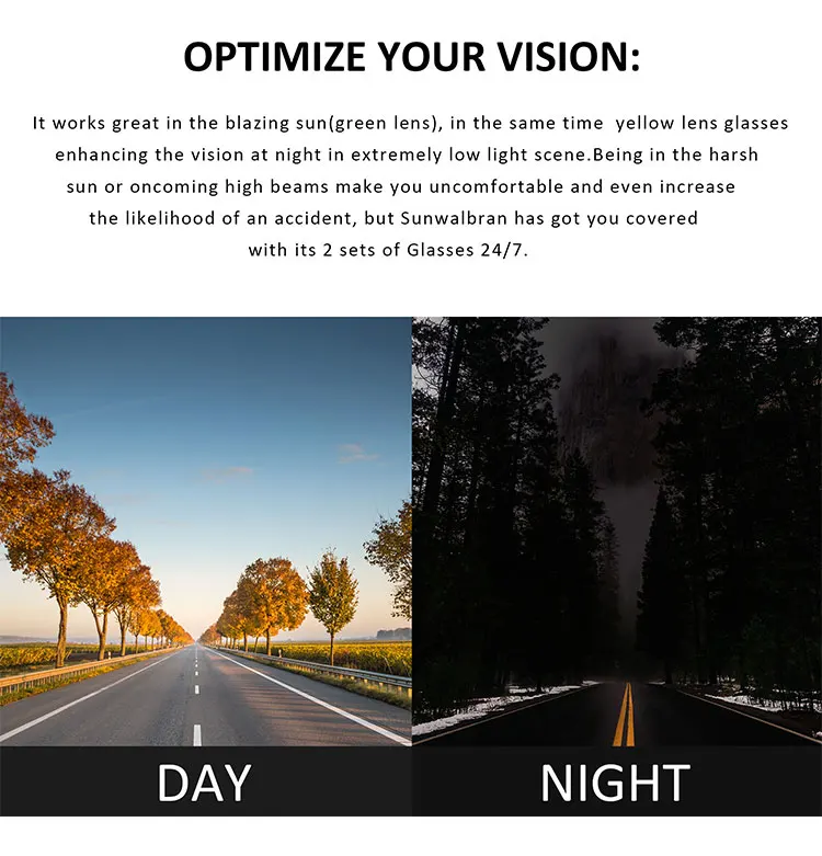 Male Day Night Vision Driver's Eyewear Driving Sun Glasses Custom Logo