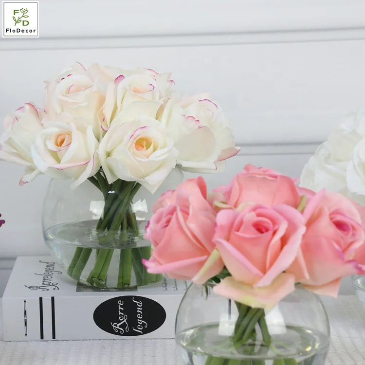 High Quality Customized Artificial Real Touch Rose Flower Floral Arrangement with Globe-shaped Vase and Resin Water