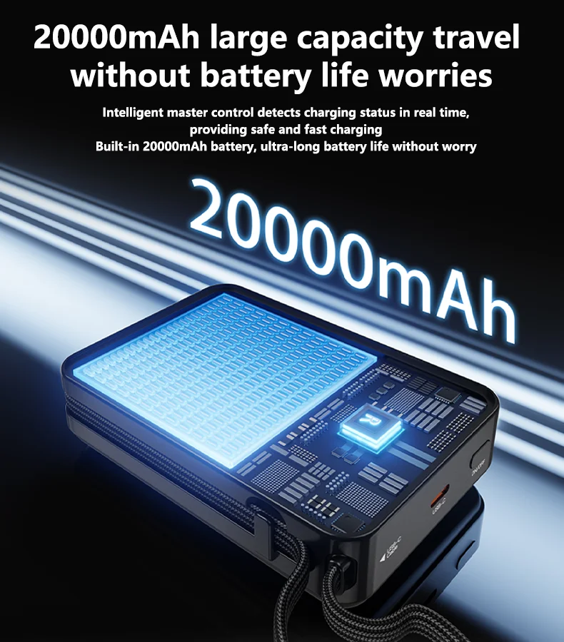 Yesido 20000mAh PD65W Fast Charging Digital Display With 40cm Long Type-C Cable Power Bank Rechargeable Notebook YP97