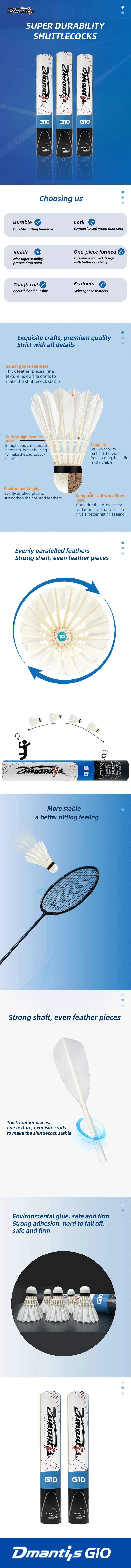 DMantis Durable G10 Cork Head Badminton Shuttlecock 74-78 Class a Indoor Goose Feather for Sports Training and Daily Use supplier