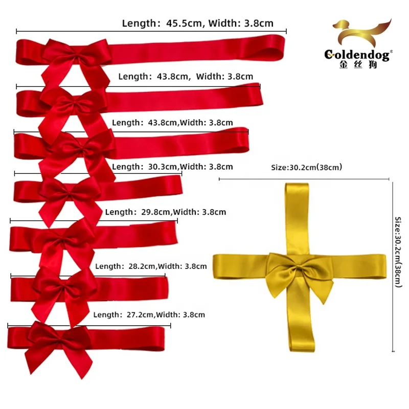 196 Solid Colors or Custom Logo Printed Adjustable Pre-tied Satin Ribbon Bow With Elastic Loop for Gift Box
