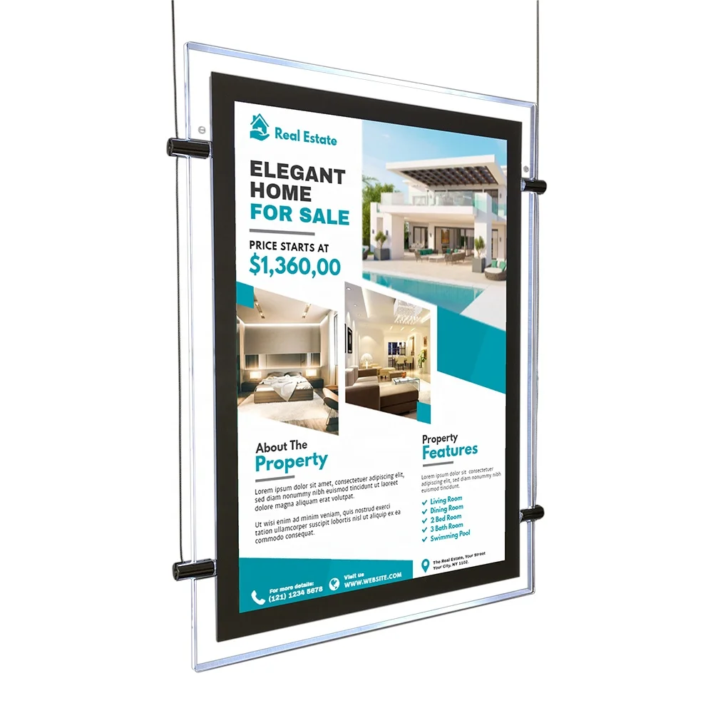 Real Estate Window Hanging Acrylic Poster Frame Advertising Display Office - 5