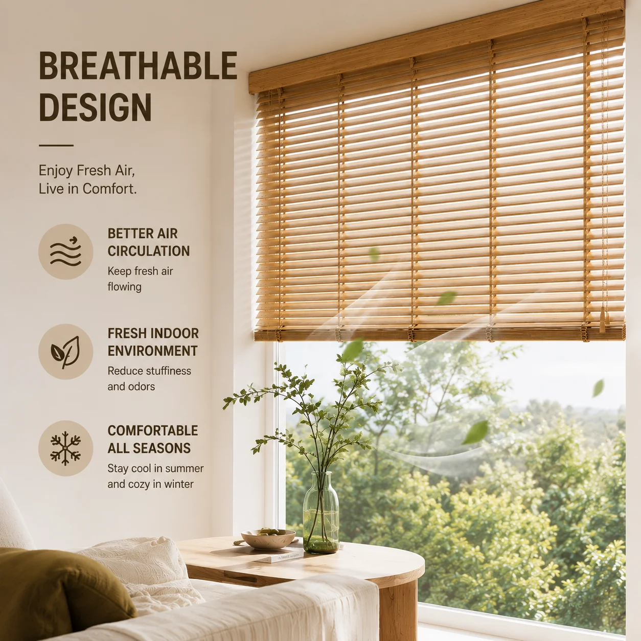 High Quality 25mm 35mm Bamboo Horizontal Venetian Blinds Modern Style Wood Window Shades for Interior Decor