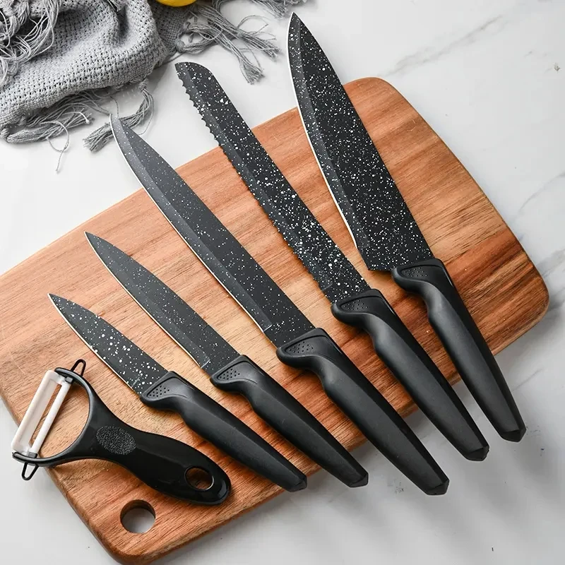 Black And White 6 Pcs Kitchen Knife Set Non-stick Stainless Steel ...
