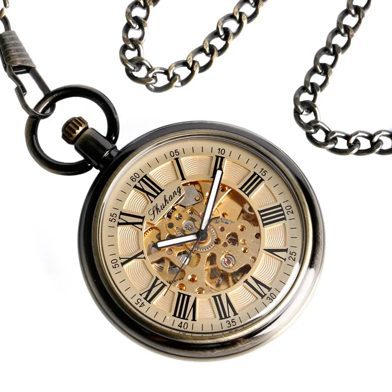 Roségouden Hert Lichtgevend Mechanisch Zakhorloge Geit Holle Fob Ketting Doos Pakket Mannen Vrouwen Horloges Voor Kerstcadeau  1511