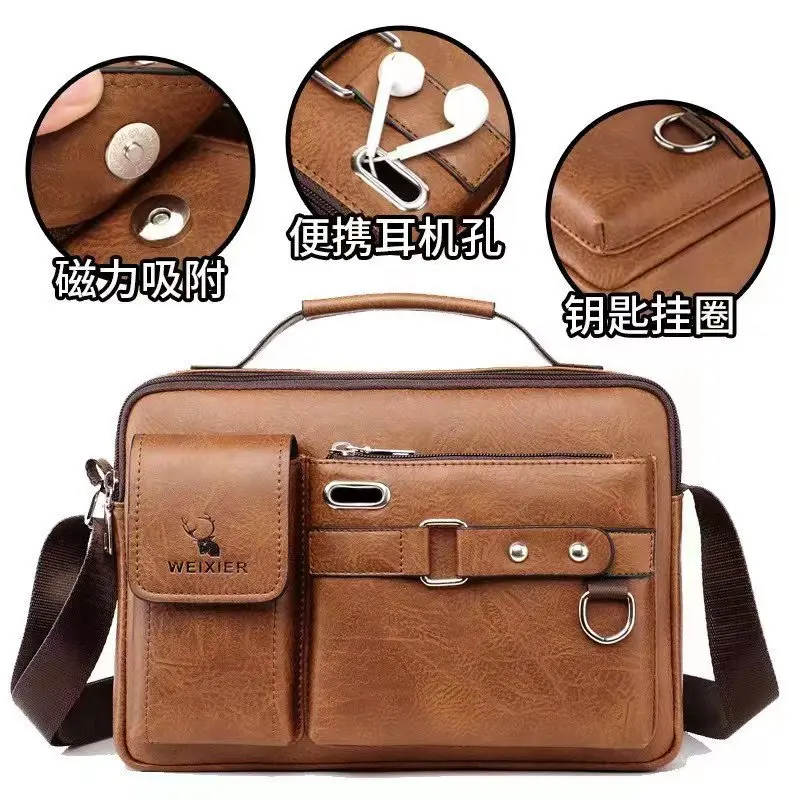 Leather Cross Body Bag Bison Leather Messenger Bag For Men