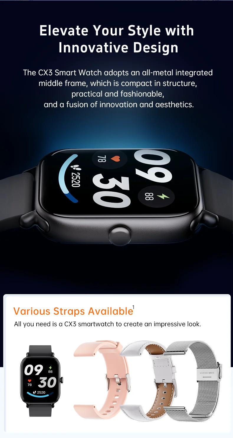 CX3 Smartwatch for Men Women 2 Inch Touch Screen BT Calling Heart Rate Sleep Tracking IP68 Waterproof Sport Bracelet Smart Watch