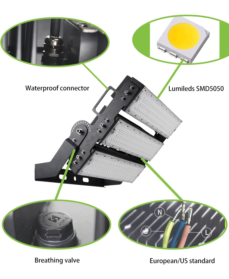 High Power High Mast Lighting Tower 600 Watts 750 Watt 1500 Watt Wider Lighting Angle Football Stadium LED Lights Intelligent