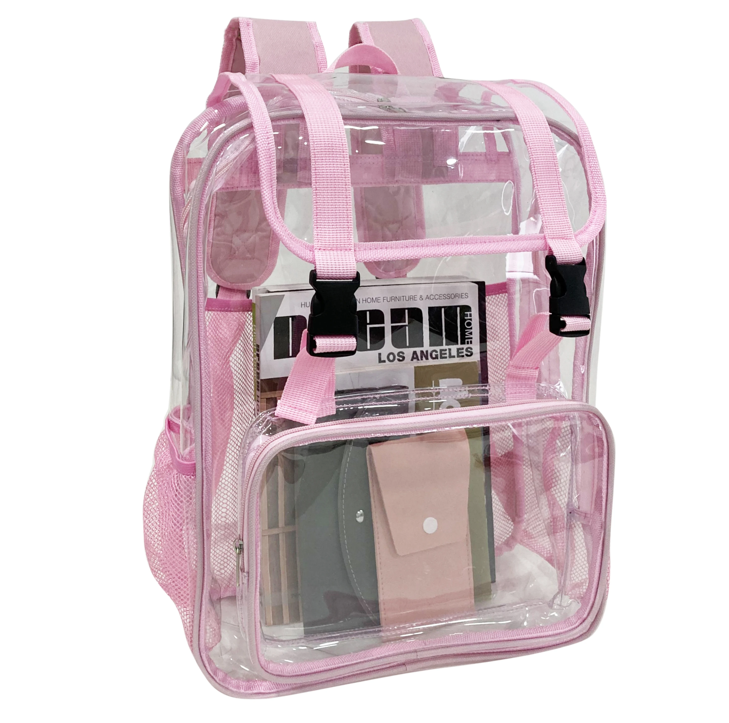 Customized logo pvc material high quality pink colorful school backpack transparent clear pvc backpack for men women kids