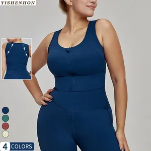 YISHENHON Custom logo Over Size XXL Zipper Yoga Bra for Womens Shockproof Breathable Hot Sale High Strength Sport Activewear