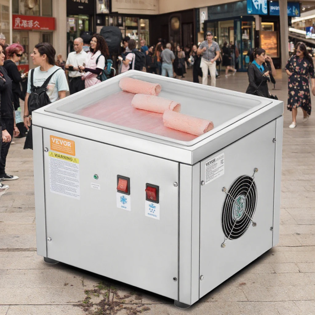 VevoR China Flat Fried Ice Cream Machine 220V Roll Machine for Baking Food Shops Restaurants for Fruit Milk Water Chocolate