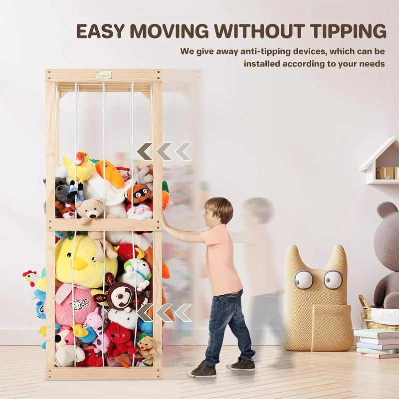 Rangement pour animaux en peluche, porte-jouet en bois pour animaux de zoo,  organisateur de sol pour animaux en peluche de 60 