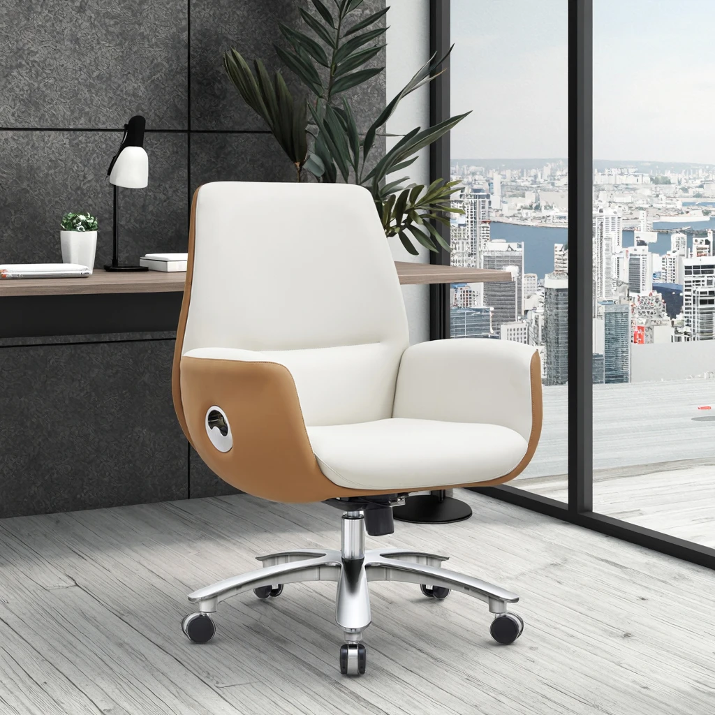 Modern High Back Leather Executive Office Chair Ergonomic Support Chrome Base Polyurethane Wheels Professional Desk Seating 6