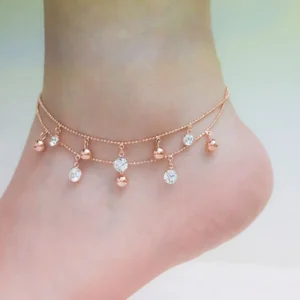 Customized Double Layer Crystal Anklet for Girls Rose Gold Jewelry with Elegant Design Fashionable Anklets