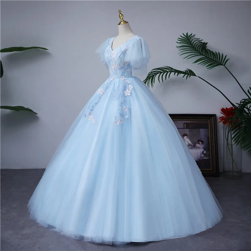 evening dresses 2021 Charming Tulle Evening Dress 3D Flowers Embroidery Prom Gowns
