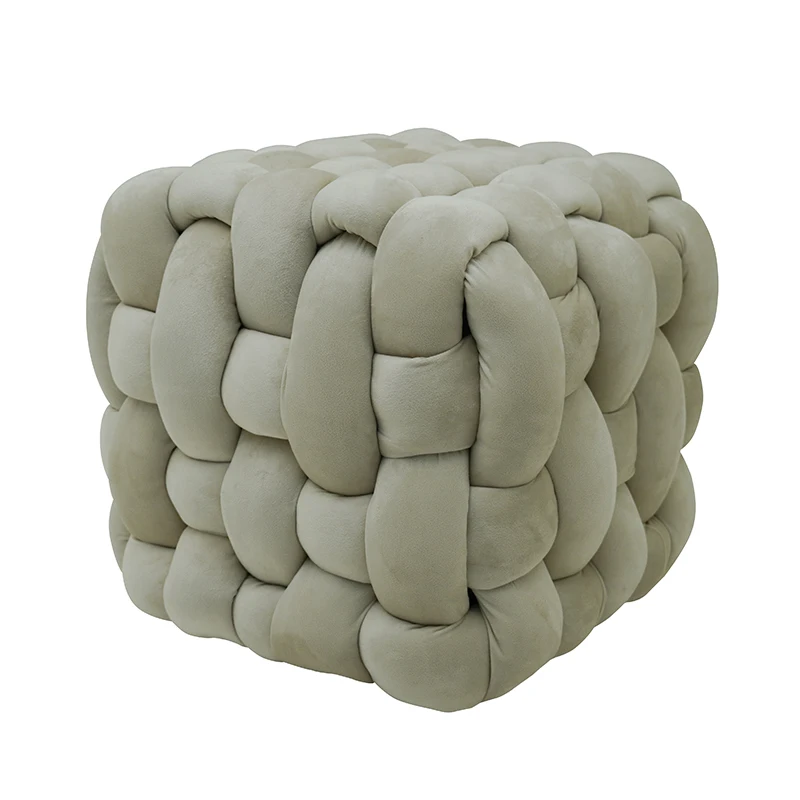 Woven Footstool Seated Ottoman Velvet Pouf Cube Seat Stool Living Room Footstool square Seat Puff