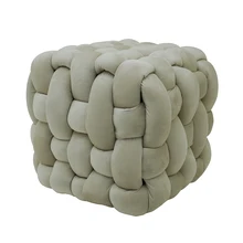 Woven Footstool Seated Ottoman Velvet Pouf Cube Seat Stool Living Room Footstool square Seat Puff