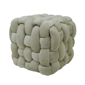 Woven Footstool Seated Ottoman Velvet Pouf Cube Seat Stool Living Room Footstool square Seat Puff