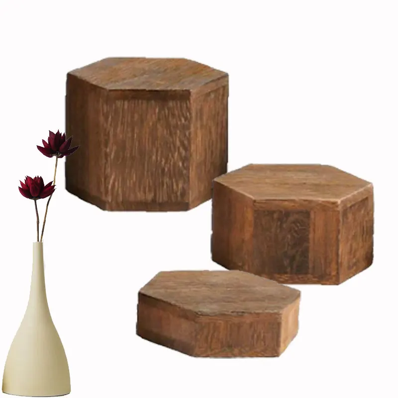 6 Alzatine Legno Esagonali BELLE VOUS - Piedistalli Nero Per Vetrine, Altezze 2,5-15cm - Foto 2